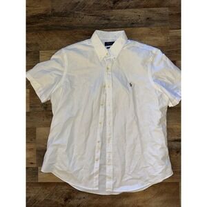 Men's Short Sleeve Polo Ralph Lauren Oxford Shirt White Classic Fit XLG